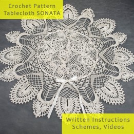 SONATA Crochet Tablecloth Pattern - PDF & Video Tutorials for 28-inch Round Table