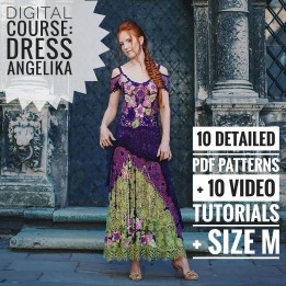 Dress Angelika Crochet Pattern & Video Course – Maxi A-line Lace Dress in Dark Purple and Olive Italian Viscose – Size M PDF