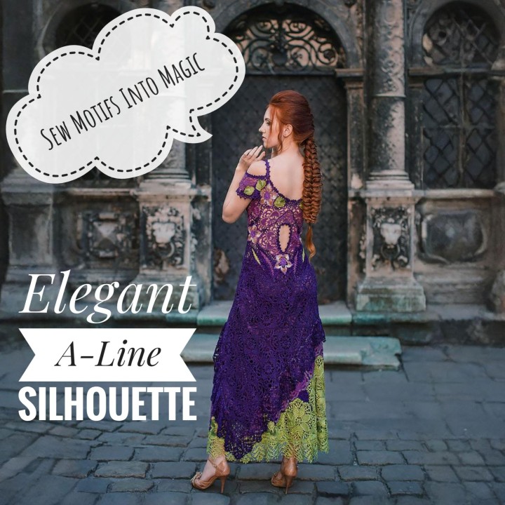 Dress Angelika Crochet Pattern & Video Course – Maxi A-line Lace Dress in Dark Purple and Olive Italian Viscose – Size M PDF