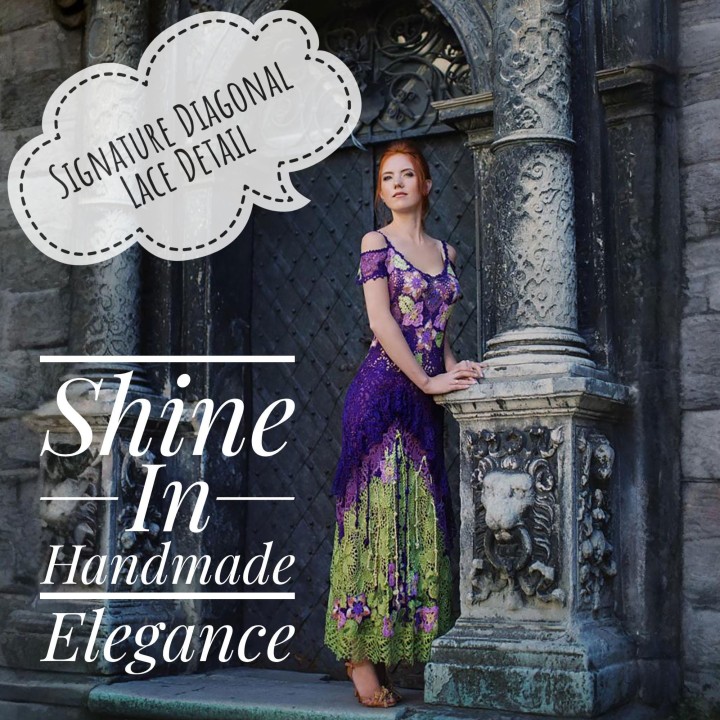 Dress Angelika Crochet Pattern & Video Course – Maxi A-line Lace Dress in Dark Purple and Olive Italian Viscose – Size M PDF