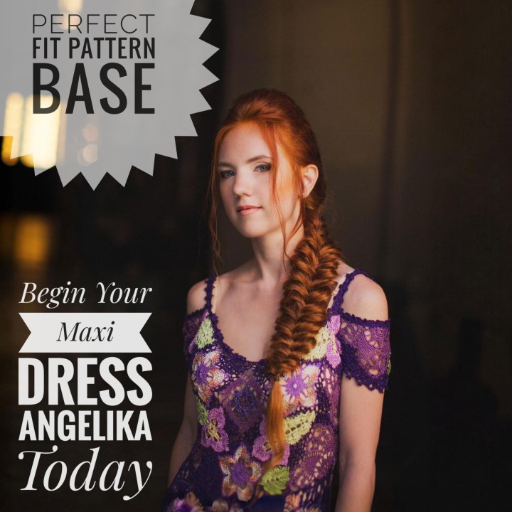 Dress Angelika Crochet Pattern & Video Course – Maxi A-line Lace Dress in Dark Purple and Olive Italian Viscose – Size M PDF
