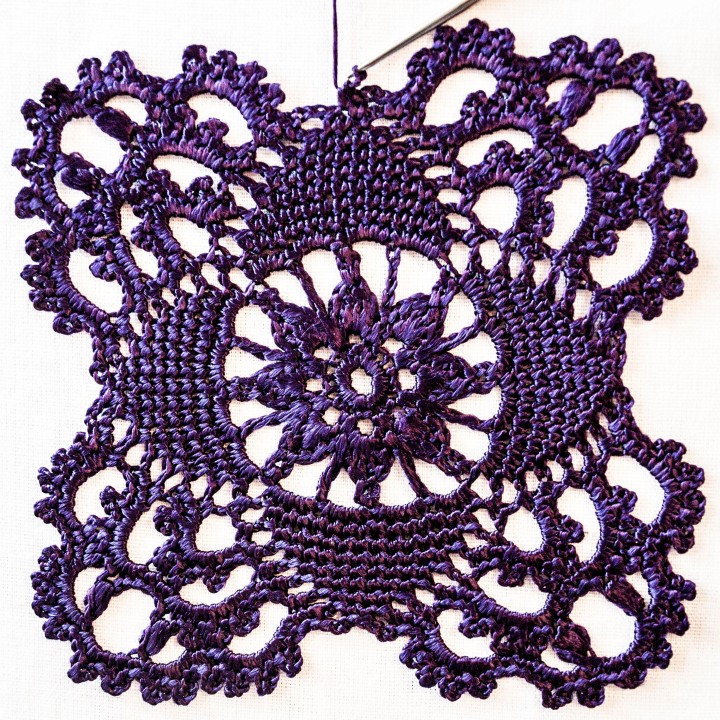 Dress Angelika Crochet Pattern & Video Course – Maxi A-line Lace Dress in Dark Purple and Olive Italian Viscose – Size M PDF
