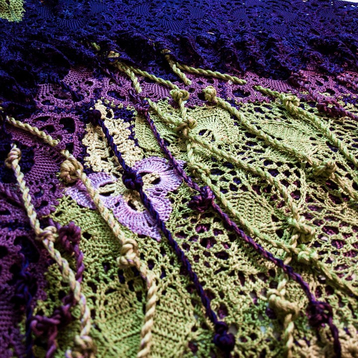 Dress Angelika Crochet Pattern & Video Course – Maxi A-line Lace Dress in Dark Purple and Olive Italian Viscose – Size M PDF