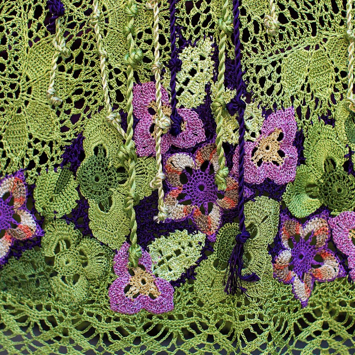 Dress Angelika Crochet Pattern & Video Course – Maxi A-line Lace Dress in Dark Purple and Olive Italian Viscose – Size M PDF