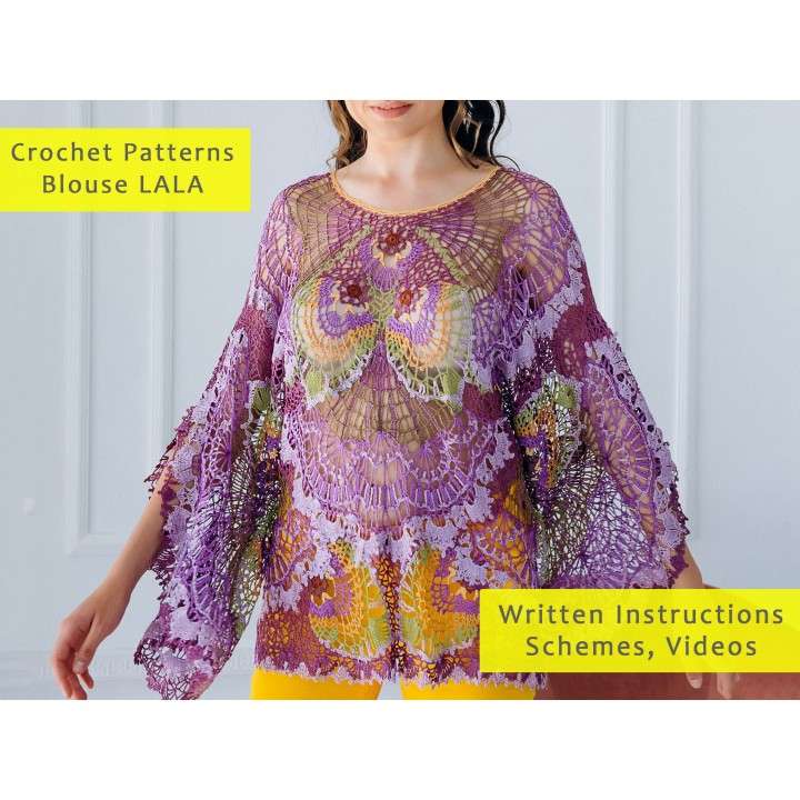 LALA Crochet Patterns: Oversized Blouse PDF & Video Tutorials - Create Your Handmade Masterpiece!