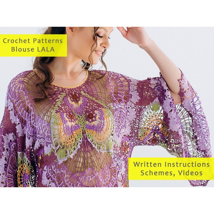 LALA Crochet Patterns: Oversized Blouse PDF & Video Tutorials - Create Your Handmade Masterpiece!