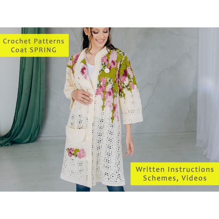 Crochet Coat Pattern "SPRING" - PDF & Video Tutorials for Handmade Women's Coat