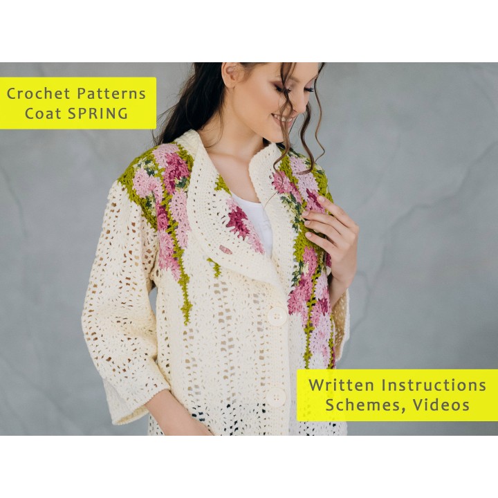 Crochet Coat Pattern "SPRING" - PDF & Video Tutorials for Handmade Women's Coat