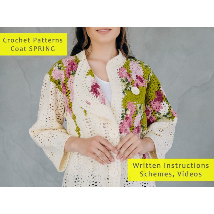 Crochet Coat Pattern "SPRING" - PDF & Video Tutorials for Handmade Women's Coat