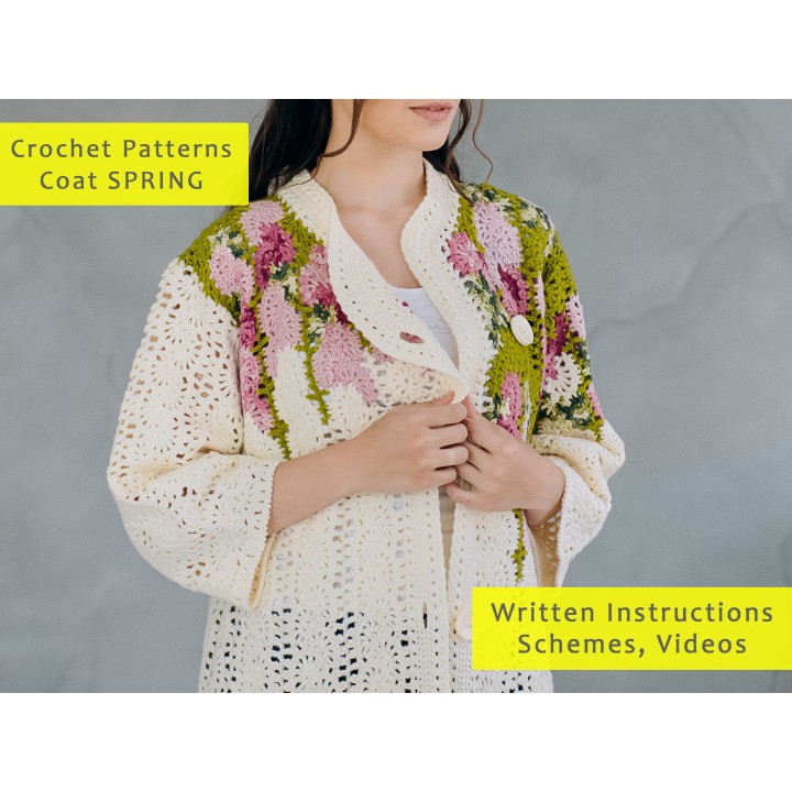 Crochet Coat Pattern "SPRING" - PDF & Video Tutorials for Handmade Women's Coat