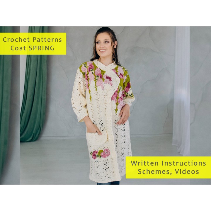 Crochet Coat Pattern "SPRING" - PDF & Video Tutorials for Handmade Women's Coat