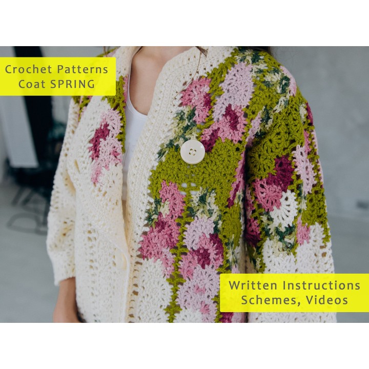Crochet Coat Pattern "SPRING" - PDF & Video Tutorials for Handmade Women's Coat