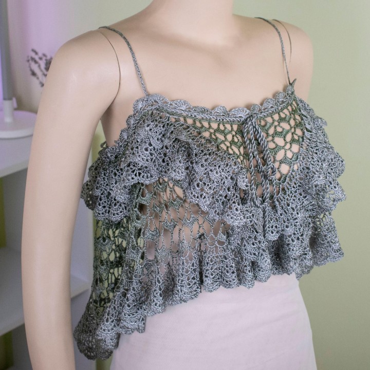 Joy Verde Crochet Summer Top - Handmade Oversized Green Viscose Blouse - Unique Lace Design for S/M/L