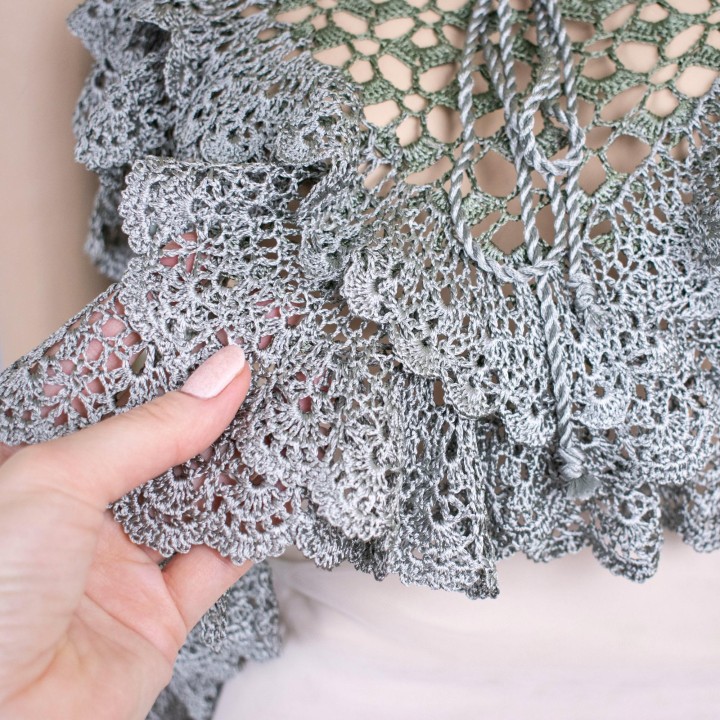 Joy Verde Crochet Summer Top - Handmade Oversized Green Viscose Blouse - Unique Lace Design for S/M/L