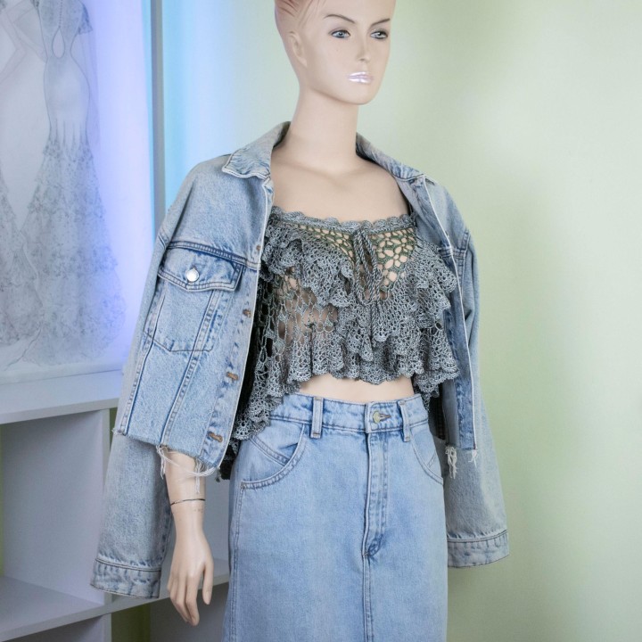 Joy Verde Crochet Summer Top - Handmade Oversized Green Viscose Blouse - Unique Lace Design for S/M/L