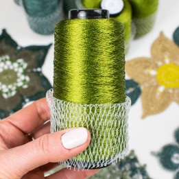 Italian Viscose Yarn - Bright Olive Green Lace Weight 100g Cone 1500m for Crochet - Gift Set with Hook