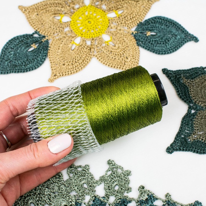 Italian Viscose Yarn - Bright Olive Green Lace Weight 100g Cone 1500m for Crochet - Gift Set with Hook