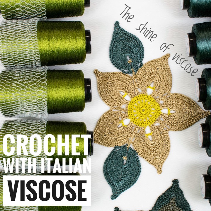 Italian Viscose Yarn - Bright Olive Green Lace Weight 100g Cone 1500m for Crochet - Gift Set with Hook