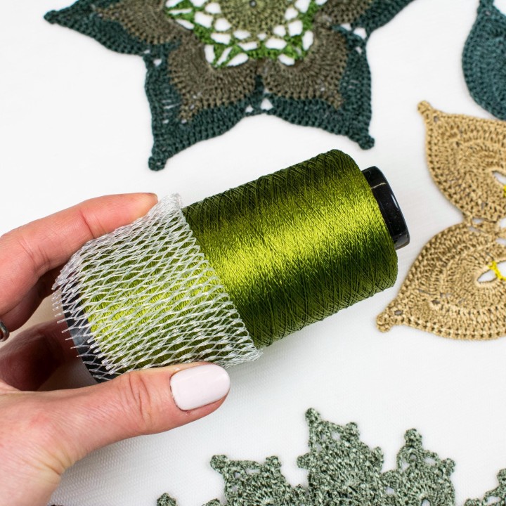 Italian Viscose Yarn - Bright Olive Green Lace Weight 100g Cone 1500m for Crochet - Gift Set with Hook