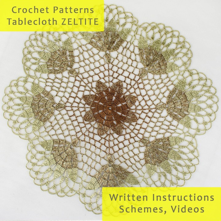 Crochet Tablecloth Pattern Zeltite – Digital PDF & Video Tutorials for 18-Inch Round Doily