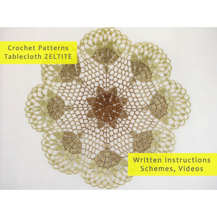 Crochet Tablecloth Pattern Zeltite – Digital PDF & Video Tutorials for 18-Inch Round Doily