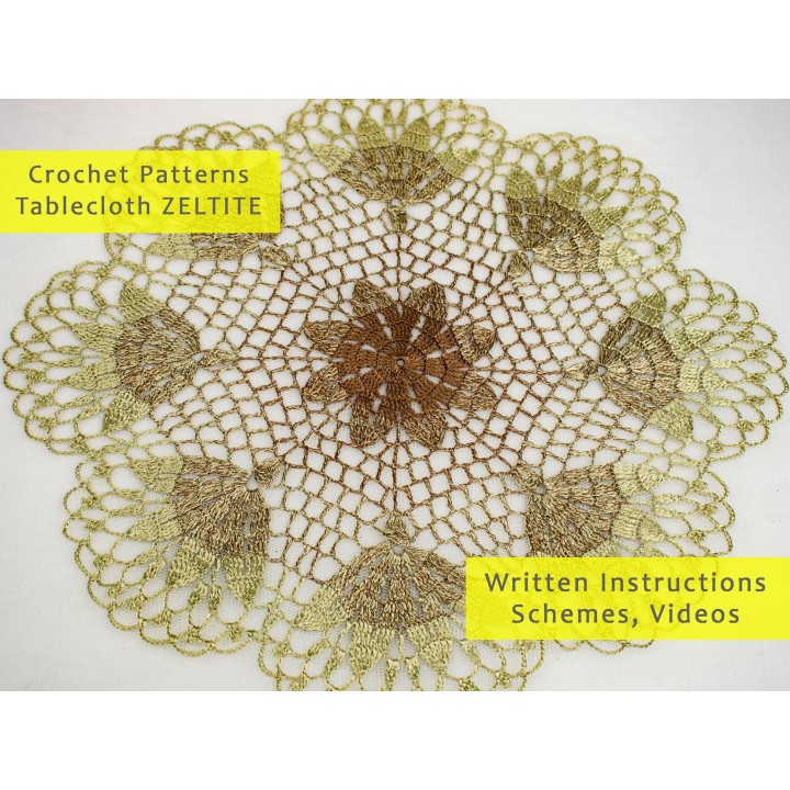 Crochet Tablecloth Pattern Zeltite – Digital PDF & Video Tutorials for 18-Inch Round Doily