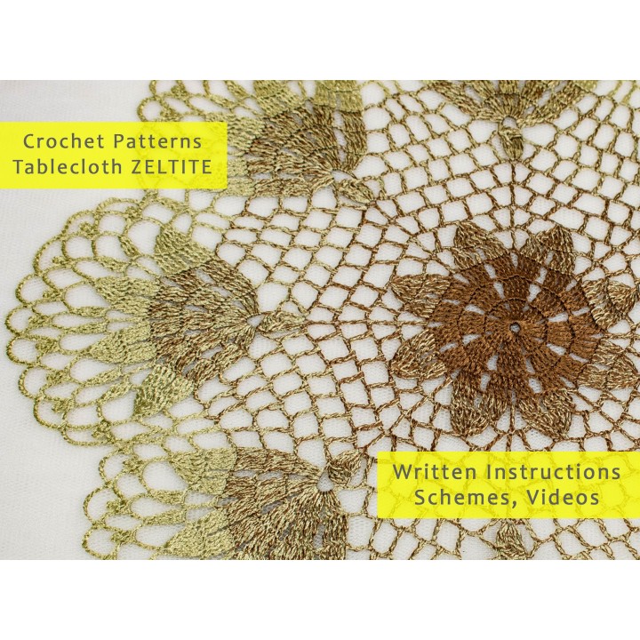 Crochet Tablecloth Pattern Zeltite – Digital PDF & Video Tutorials for 18-Inch Round Doily