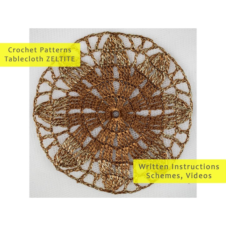 Crochet Tablecloth Pattern Zeltite – Digital PDF & Video Tutorials for 18-Inch Round Doily