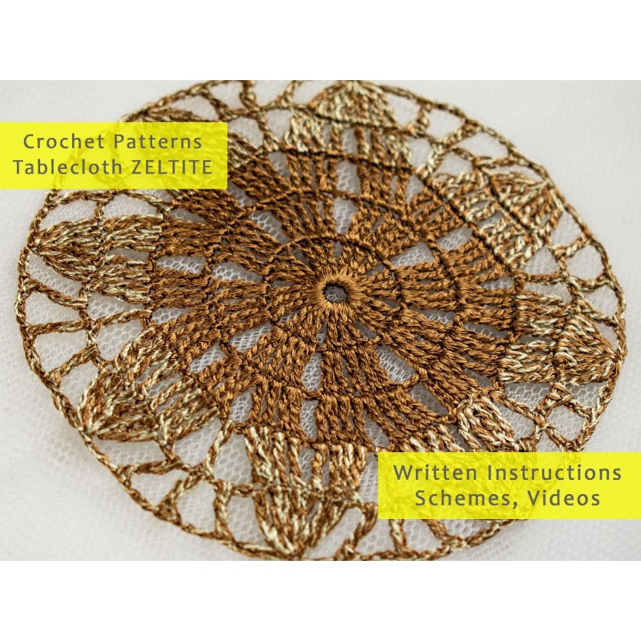Crochet Tablecloth Pattern Zeltite – Digital PDF & Video Tutorials for 18-Inch Round Doily