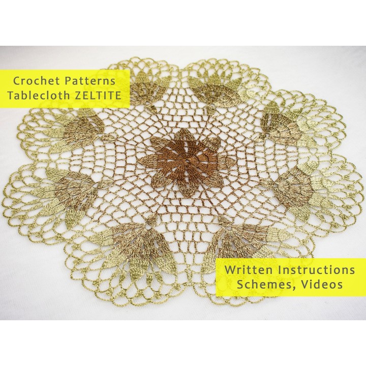 Crochet Tablecloth Pattern Zeltite – Digital PDF & Video Tutorials for 18-Inch Round Doily