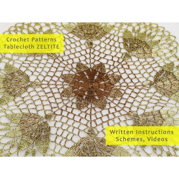 Crochet Tablecloth Pattern Zeltite – Digital PDF & Video Tutorials for 18-Inch Round Doily