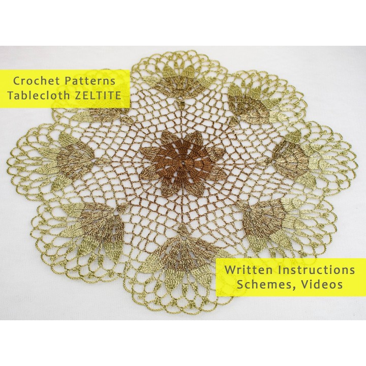 Crochet Tablecloth Pattern Zeltite – Digital PDF & Video Tutorials for 18-Inch Round Doily